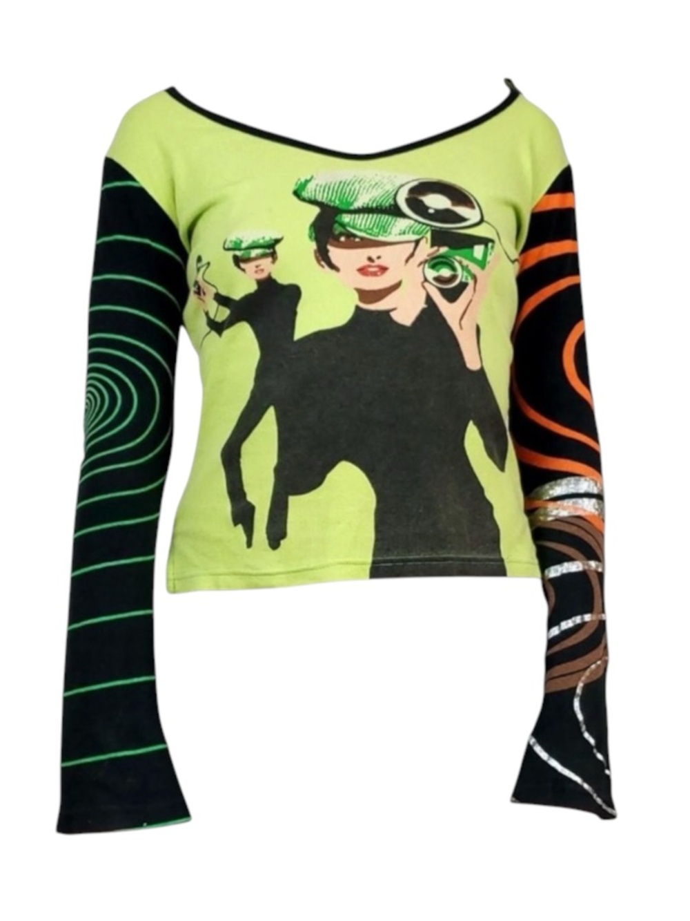 Rare: Custo Barcelona 𖦹 Camera Girl Photography Babe Tee 𖦹 Black Green 𖦹 Large - Picture 2 of 16